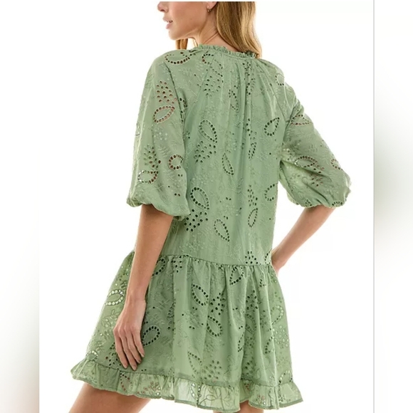 SENI & CADE Eyelet Embroidered Blouson-Sleeve Shift Dress Size Large - Picture 2 of 10